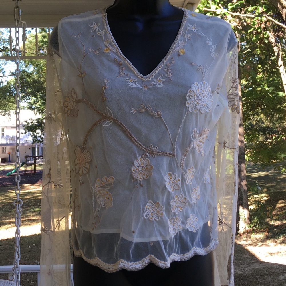 Vintage Y2K Anthropologie Lace "Embroidered Dejalba" Blouse 6 CottageCore fairy